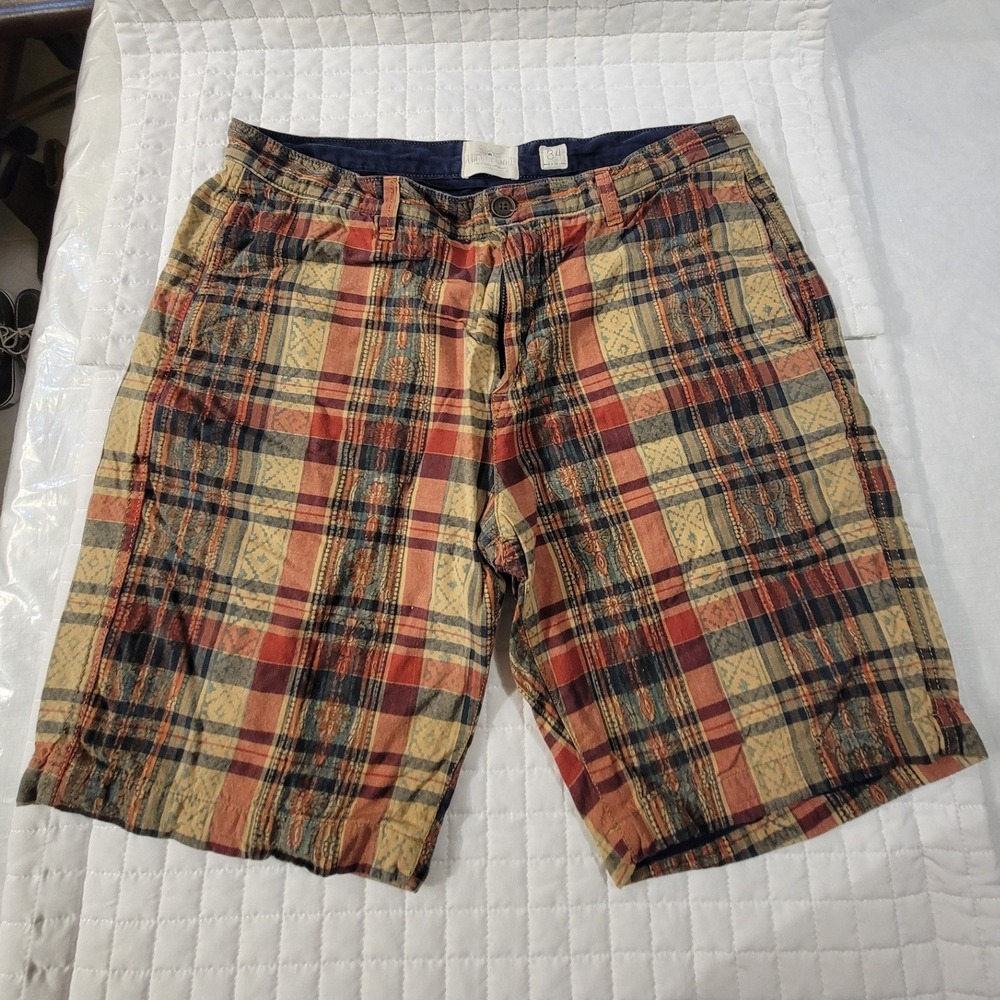 Y2K Lucky Brand Men 34 Plaid Paisley Shorts 100 Cotton Southwestern Summer Beach